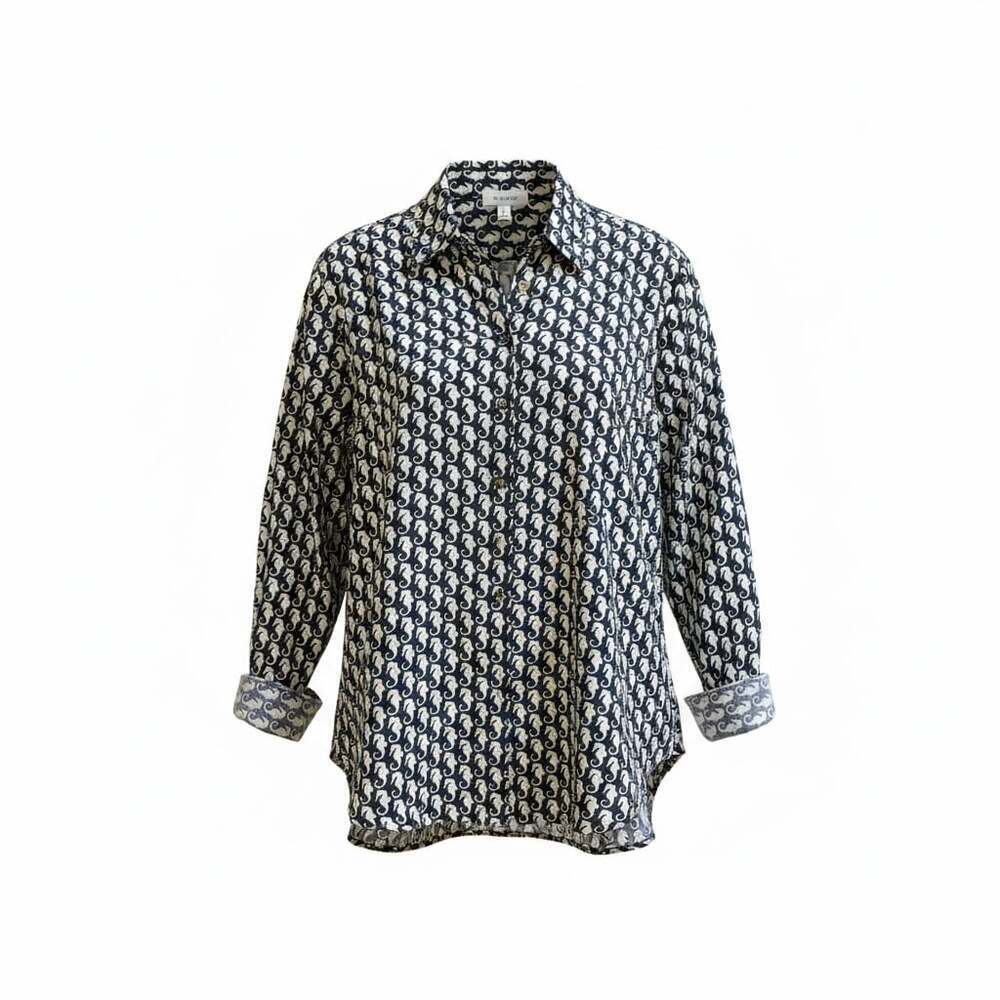 Talbots Seahorse Print Button Down Shirt XL